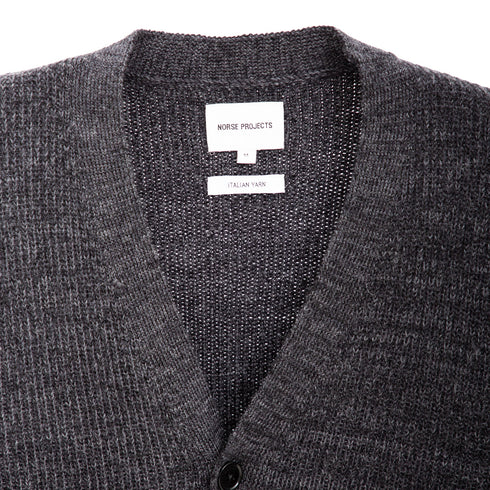 Norse Project sLoki Wool Cotton Rib Cardigan Grey Melange N45-0618 Degli Uberti